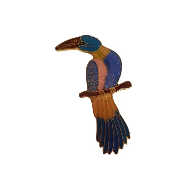 unknown Jewelry - Vintage 1980s Toucan Tropical Parrot Bird Gold-Tone Enamel Lapel Brooch Pin